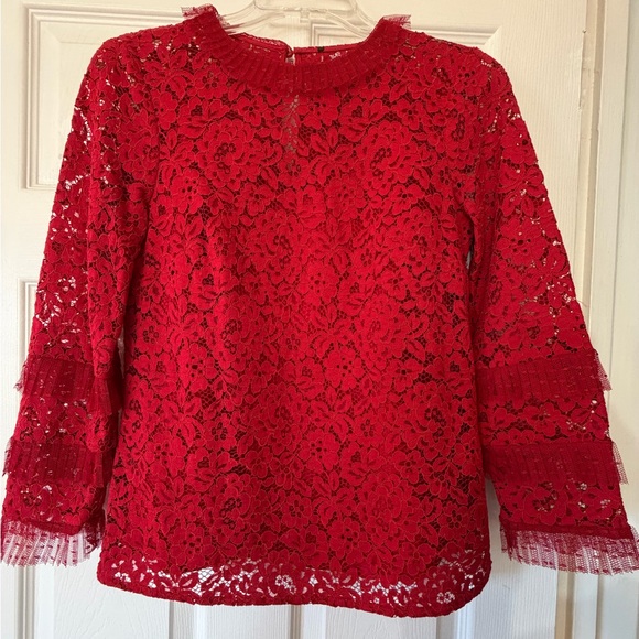 J. Crew Red Lace Blouse long sleeves size M - Picture 1 of 8